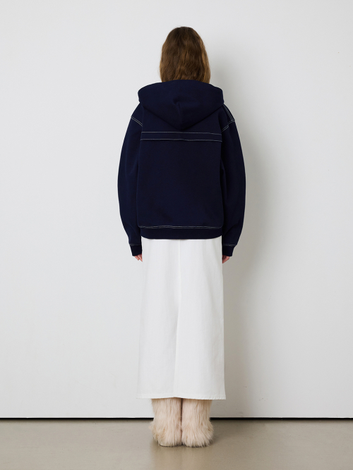[UNISEX] STITCH POCKET ZIP UP HOODIE - NAVY