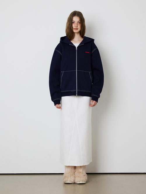 [UNISEX] STITCH POCKET ZIP UP HOODIE - NAVY