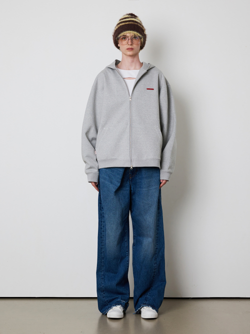 [UNISEX] STITCH POCKET ZIP UP HOODIE - GREY