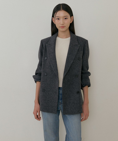 wool double classic jacket-charcoal
