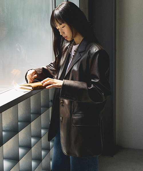 leather single jacket-brown