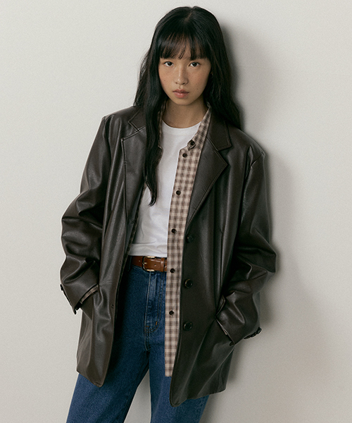 leather single jacket-brown