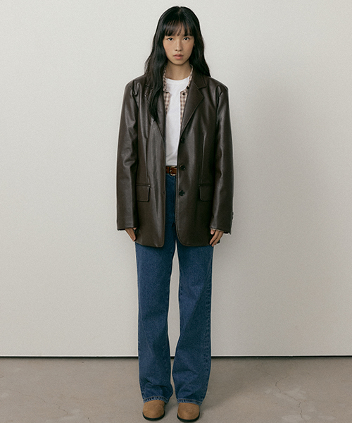 leather single jacket-brown