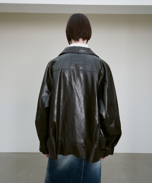 FUNNEL NECK VEGAN LEATHER JACKET