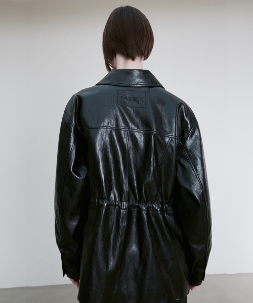 DRAWSTRING WAIST VEGAN LEATHER JACKET