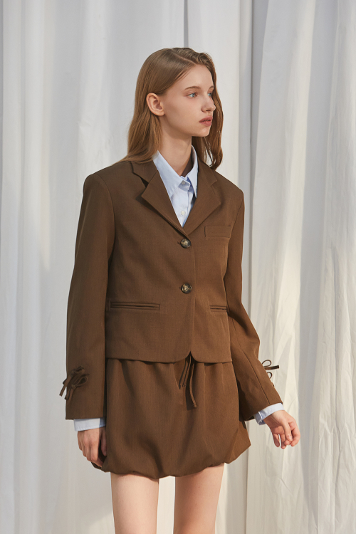 RIBBON POINT SHORT JACKET_BROWN
