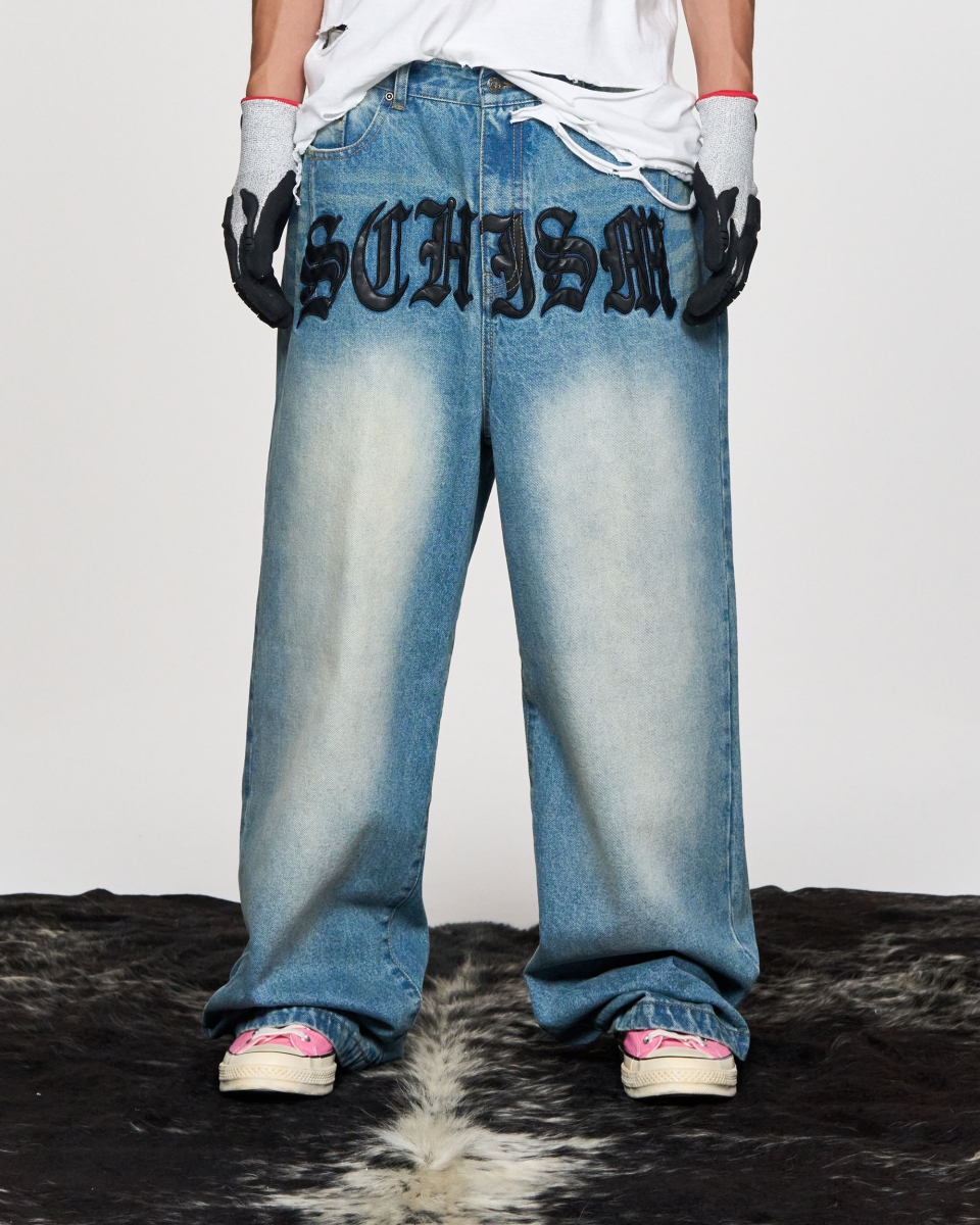 MUSINSA | SCHISM INDUCING SCHISM PATCH JEANS BLUE MUSINSA | SCHISM INDUCING SCHISM PATCH JEANS BLUE