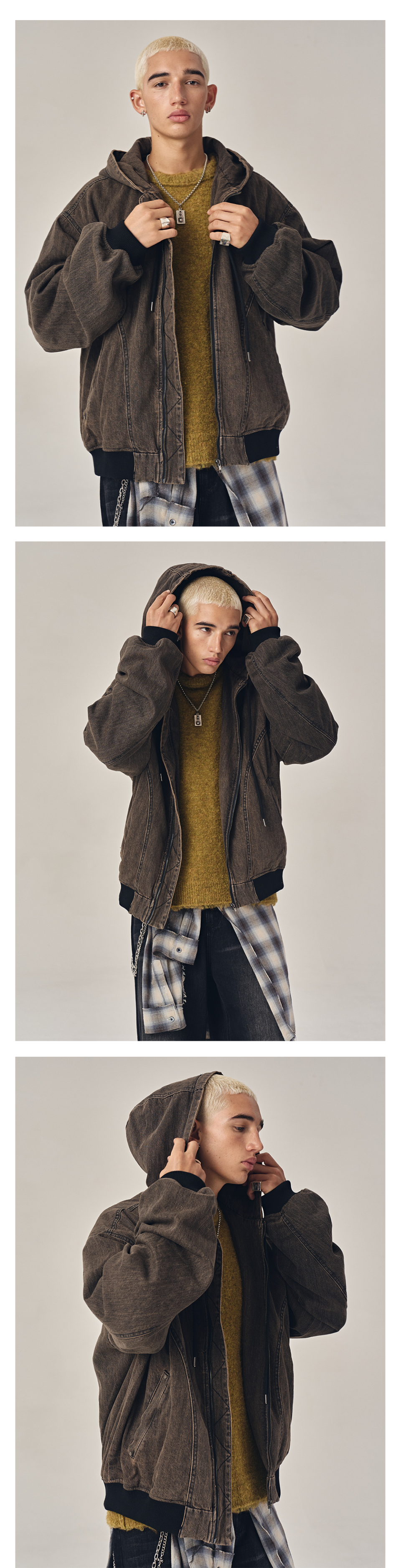 SUPERSUB ♥ Denim Hooded Zip-Up/追跡付 MUSINSA公式 | SUPERSUB Denim Hooded Zip-Up - Washed Brown
