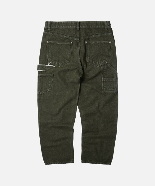 WASHED DENIM DOUBLE KNEE PANTS _ WASHED OLIVE
