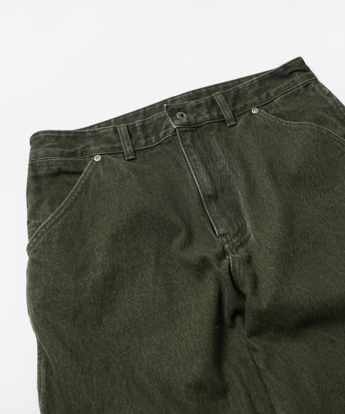 WASHED DENIM DOUBLE KNEE PANTS _ WASHED OLIVE