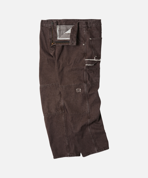 WASHED DENIM DOUBLE KNEE PANTS _ WASHED BROWN