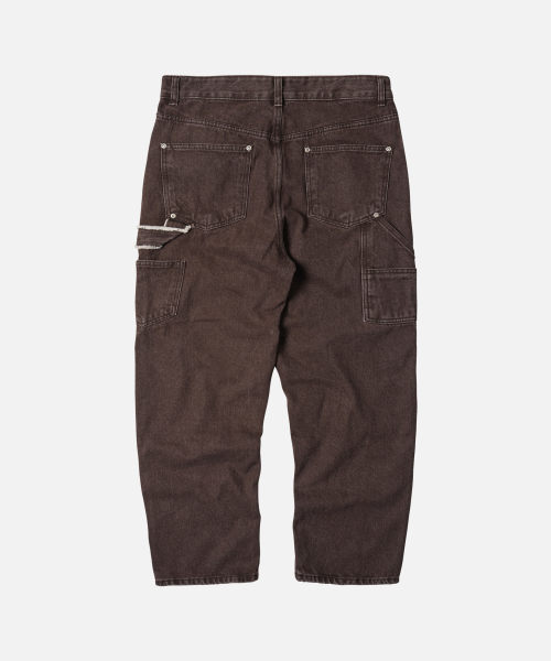 WASHED DENIM DOUBLE KNEE PANTS _ WASHED BROWN