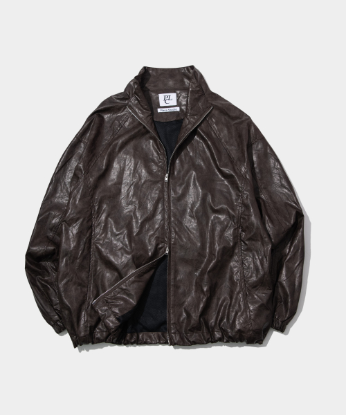 Жатая ветровка Track Leather Coating Wind Jacket с логотипом на спине