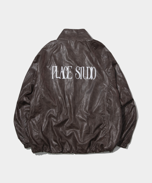 Жатая ветровка Track Leather Coating Wind Jacket с логотипом на спине
