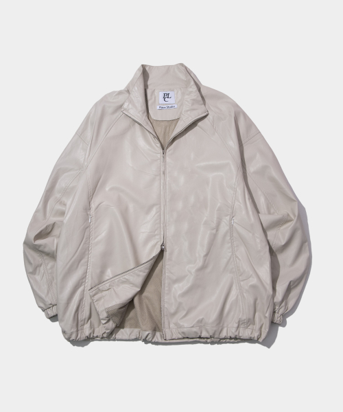 Жатая ветровка Track Leather Coating Wind Jacket с логотипом на спине