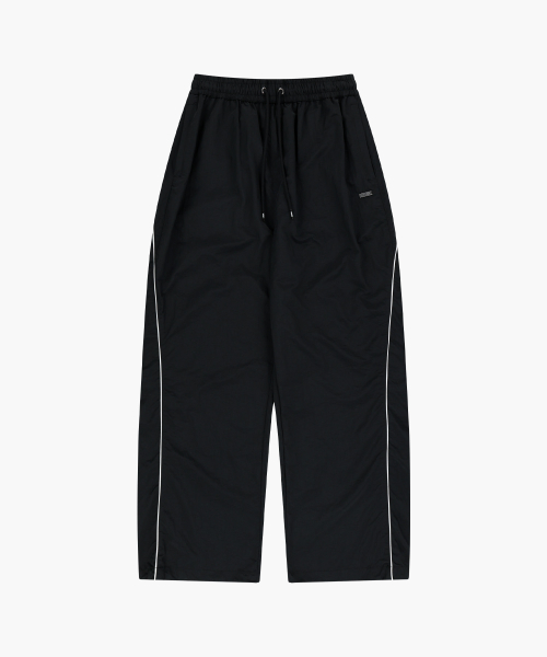 Womens Side Piping Nylon Pants Black