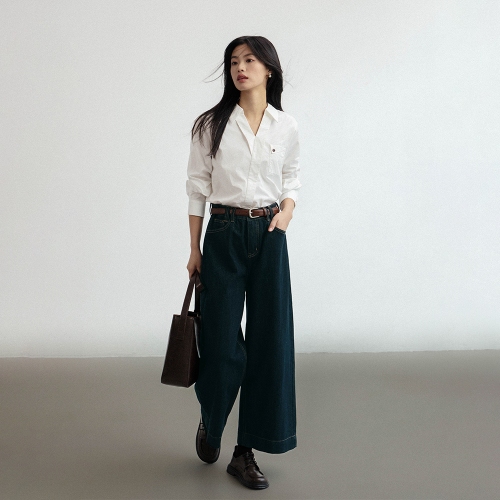 LS_High-waist semi wide pants_BLUE