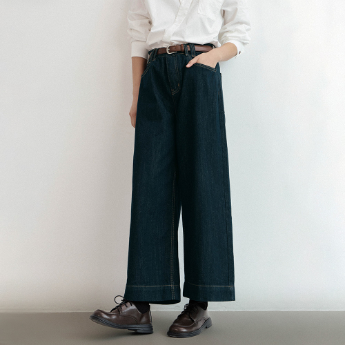 LS_High-waist semi wide pants_BLUE