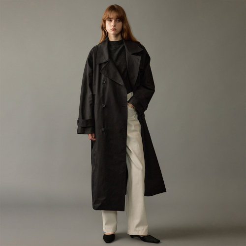 French double trench coat (Black)