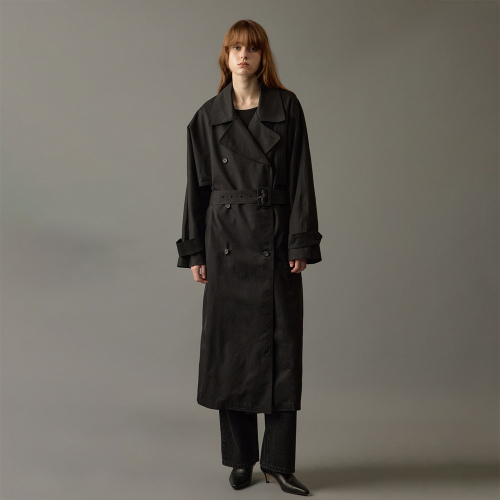 French double trench coat (Black)