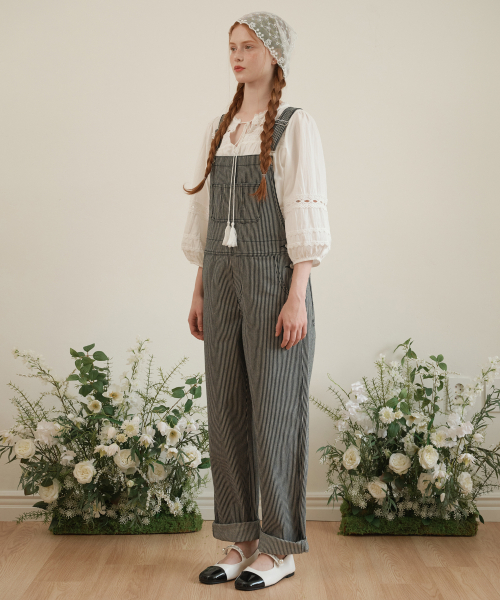 Stripe denim overalls Black