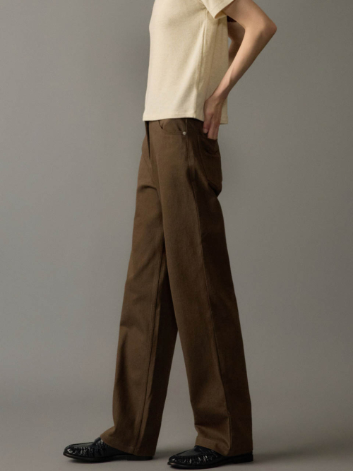 Cotton detail pants (Brown)