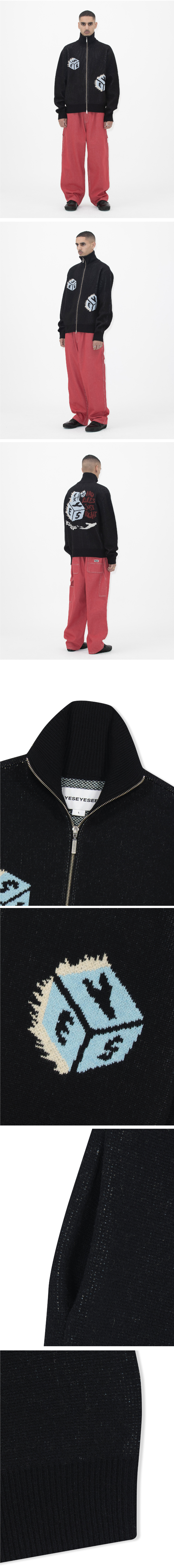 Y.E.S Dice Full Zip-up Knit Cardigan Black 상세 이미지 2