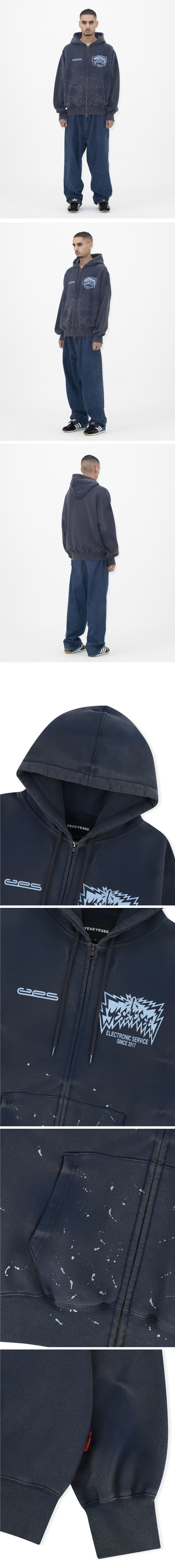 Y.E.S Painted Zip-up Hoodie Navy 상세 이미지 2