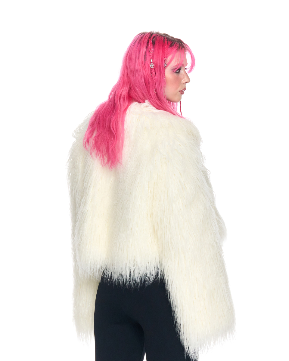 MUSINSA | SCHISM INDUCING CROPPED SPIKY FAUX FUR JACKET IVORY