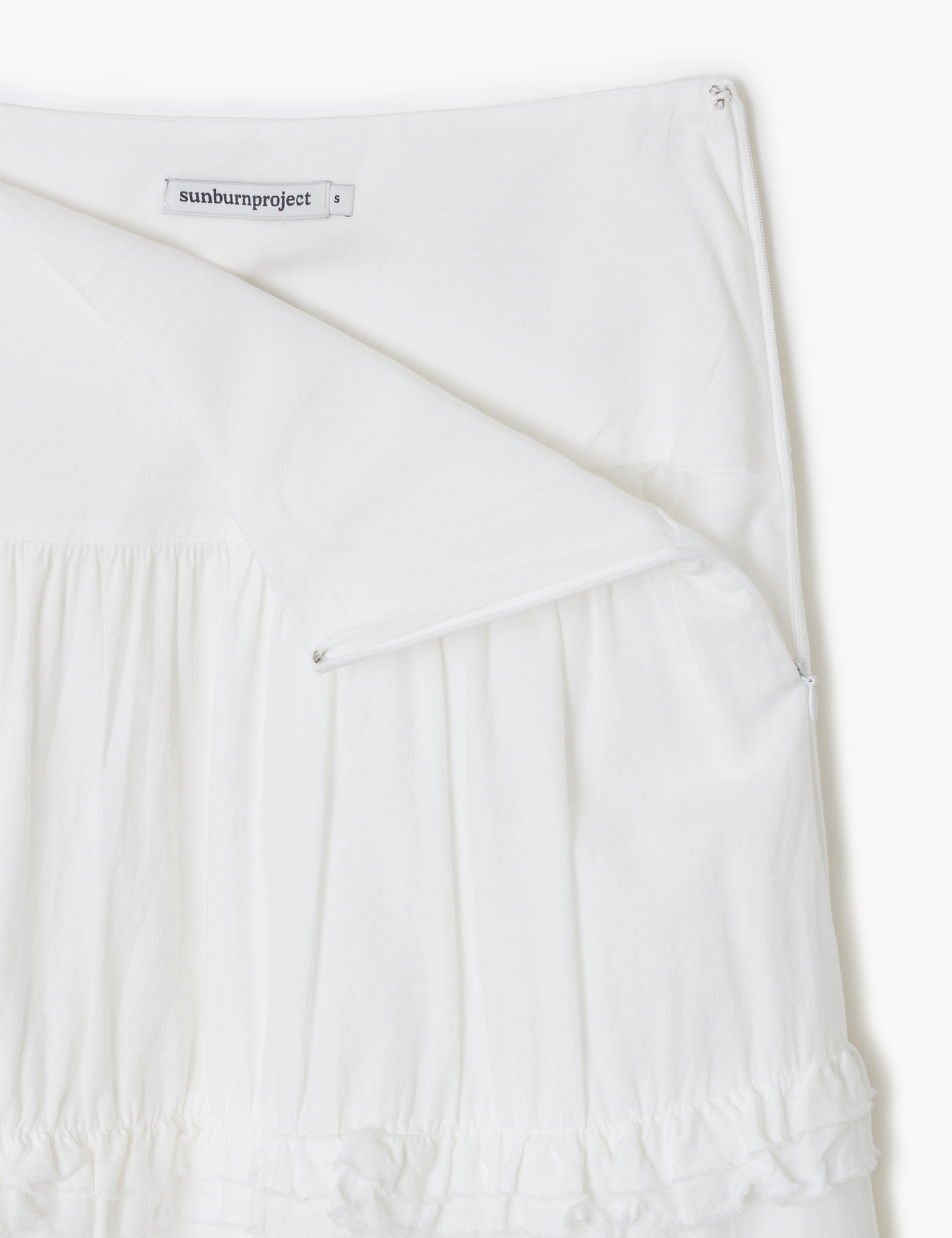 MUSINSA | SUNBURN PROJECT Frill Maxi Skirt, WHITE