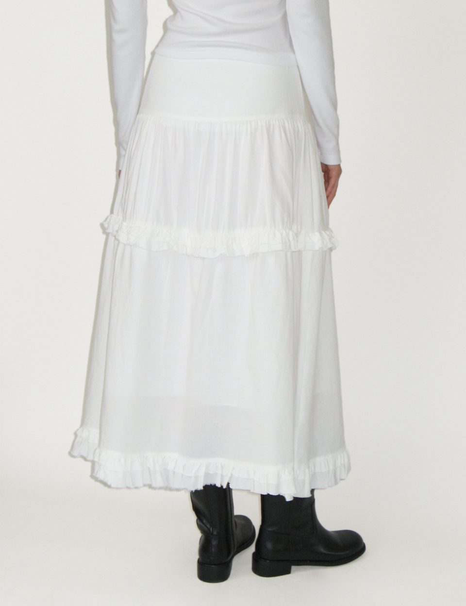 MUSINSA | SUNBURN PROJECT Frill Maxi Skirt, WHITE