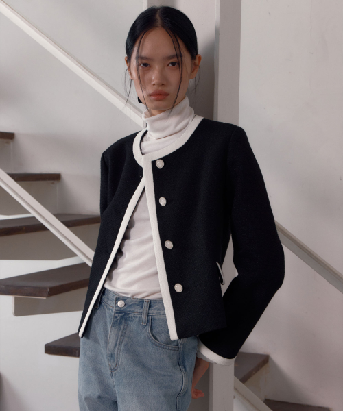 Trimming Tweed Jacket (Shine Black)