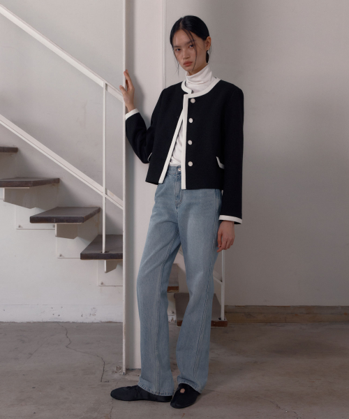 Trimming Tweed Jacket (Shine Black)