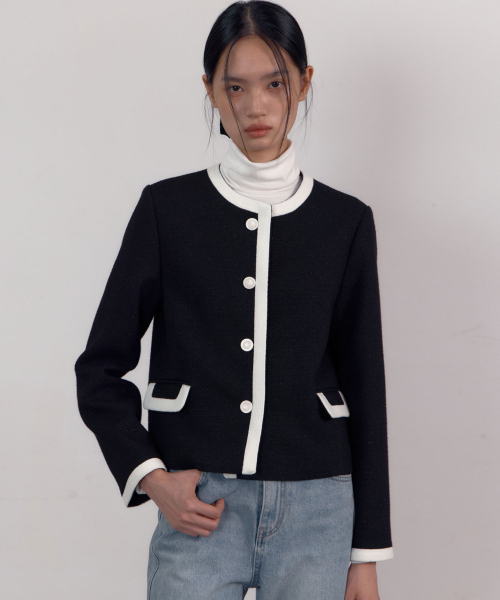 Trimming Tweed Jacket (Shine Black)