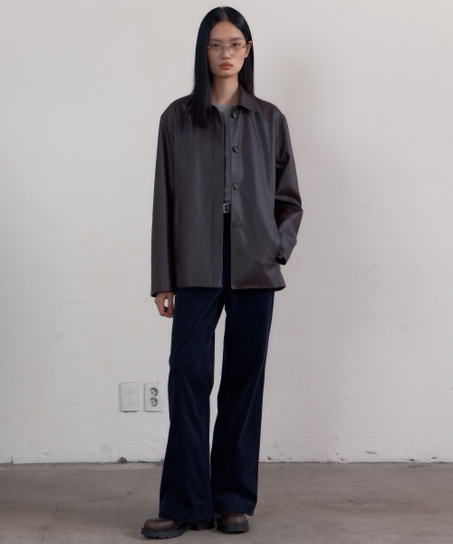 Minimal Stitch Faux Leather Jacket (Deep Brown)