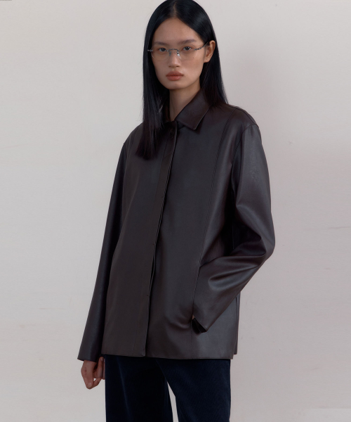 Minimal Stitch Faux Leather Jacket (Deep Brown)