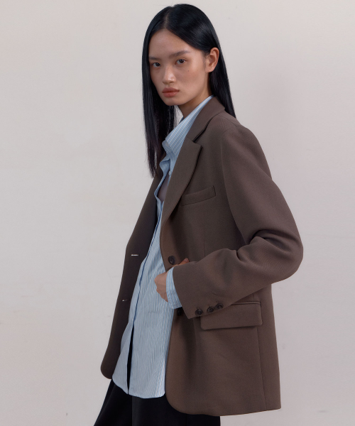 Over Wool Single Jacket (Khaki Brown)