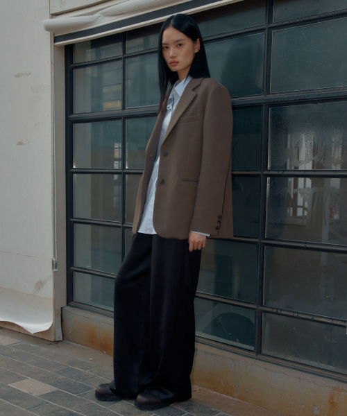 Over Wool Single Jacket (Khaki Brown)