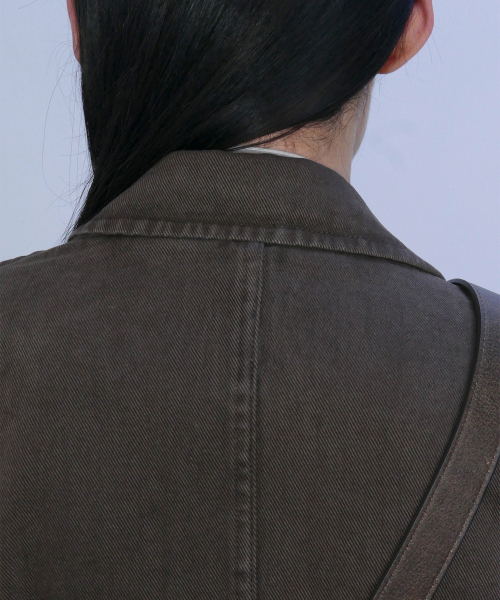 SINGLE BREASTED DENIM BLAZER - BROWN