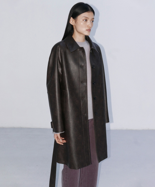 OVERFIT SINGLE LEATHER COAT - BROWN