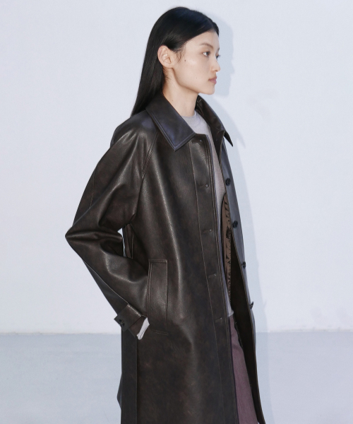 OVERFIT SINGLE LEATHER COAT - BROWN