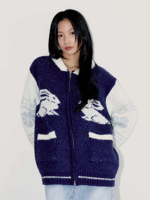 COWICHAN KNIT ZIP-UP CARDIGAN, NAVY