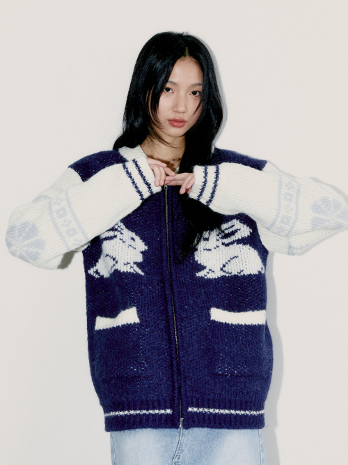 COWICHAN KNIT ZIP-UP CARDIGAN, NAVY