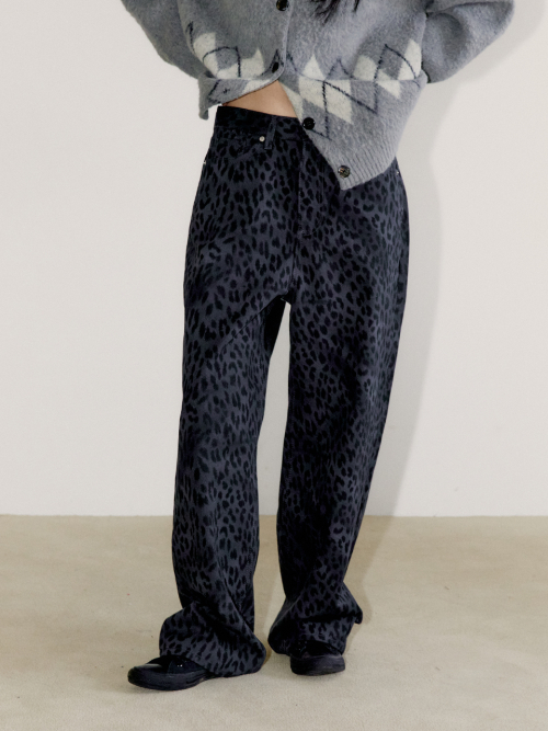 WIDE LEOPARD PANTS, CHARCOAL