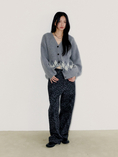WIDE LEOPARD PANTS, CHARCOAL