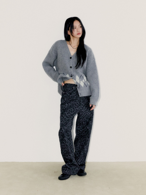 WIDE LEOPARD PANTS, CHARCOAL
