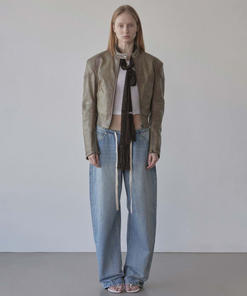 Emboss Faux Leather Bomber Sage