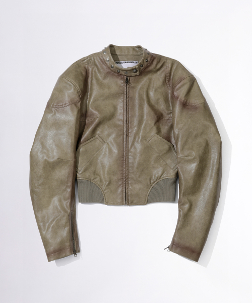 Emboss Faux Leather Bomber Sage