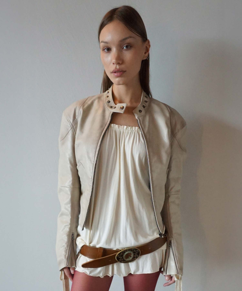 Emboss Faux Leather Bomber Ivory