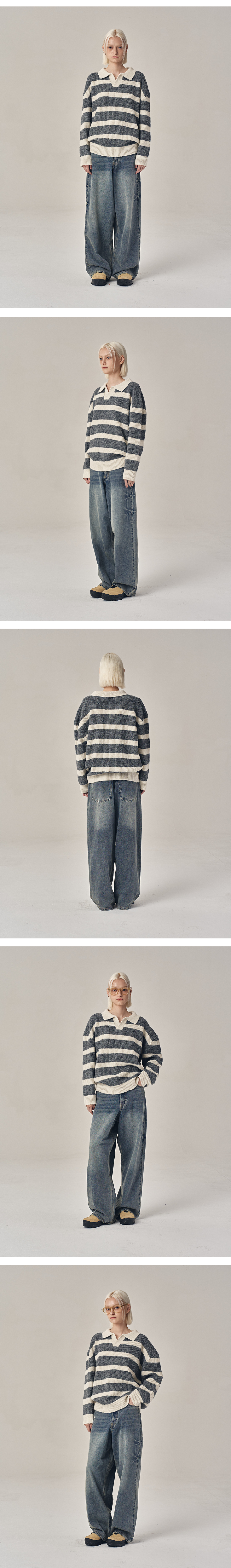 MUSINSA | SUPERSUB Striped collar knit - grey